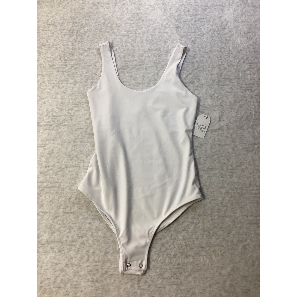 Time and Tru Womens White Scoop Neck Layering Bodice Bodysuit Small 4-6 NWT
